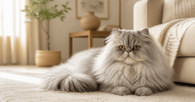 gato persa gris de pelo largo descansando en casa