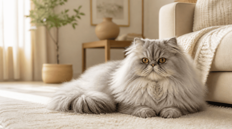 gato persa gris de pelo largo descansando en casa