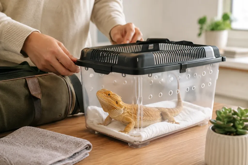 transportar un reptil al veterinario
