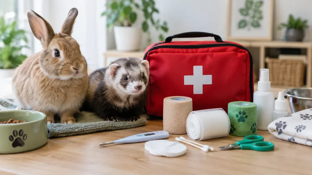 Botiquín para mascotas exóticas con material básico de primeros auxilios