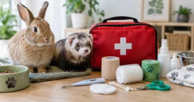 Botiquín para mascotas exóticas con material básico de primeros auxilios